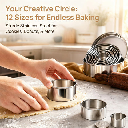 Set of 12 Scalloped Round Biscuit Cutters, 2.4–11.2cm Silver