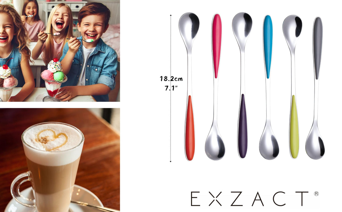 Set of 6 Long Handle Sundae Spoons, 18.2cm Assorted