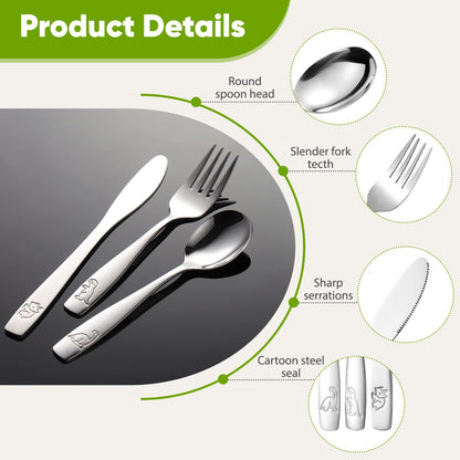 Set of 6 Children's Stainless Steel Cutlery, Silver