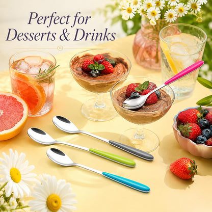 Set of 6 Long Handle Sundae Spoons, 18.2cm Assorted