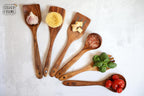 Silver Frame Wooden Spoons for Cooking, Utensils Set with Kitchen Holder 7 pieces of Teak Wood Cooking Utensils Set