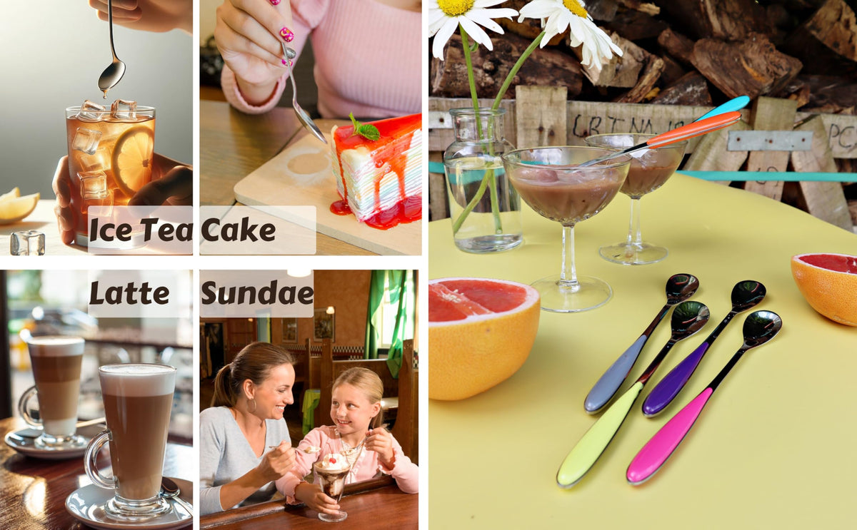 Set of 6 Long Handle Sundae Spoons, 18.2cm Assorted