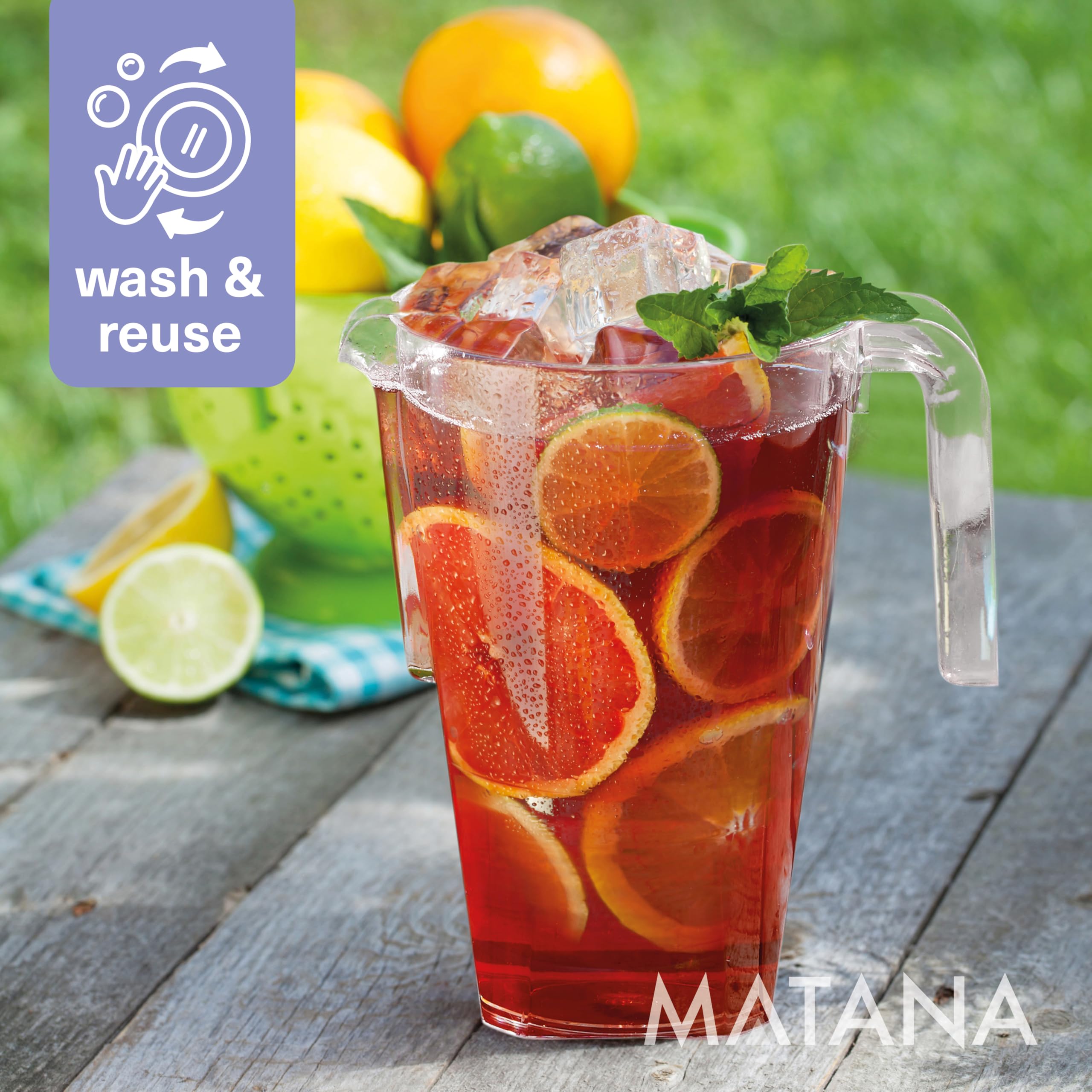 MATANA 6 Reusable Clear Plastic Jugs, Cocktail Pitchers for Parties, 1.5L - Juice, Lemonade, Punch, Sangria, Beers - Birthdays, Weddings, Picnics, BBQ