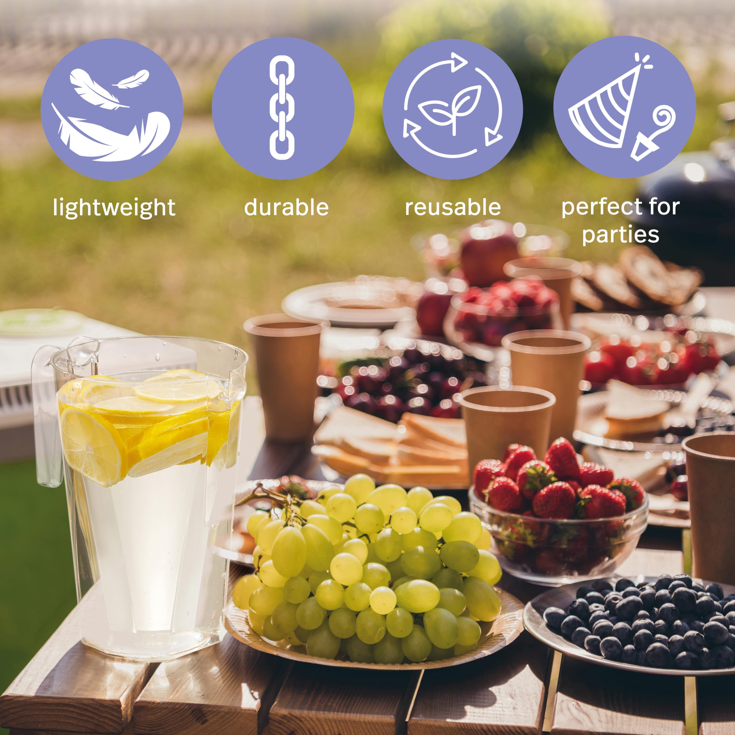 MATANA 6 Reusable Clear Plastic Jugs, Cocktail Pitchers for Parties, 1.5L - Juice, Lemonade, Punch, Sangria, Beers - Birthdays, Weddings, Picnics, BBQ