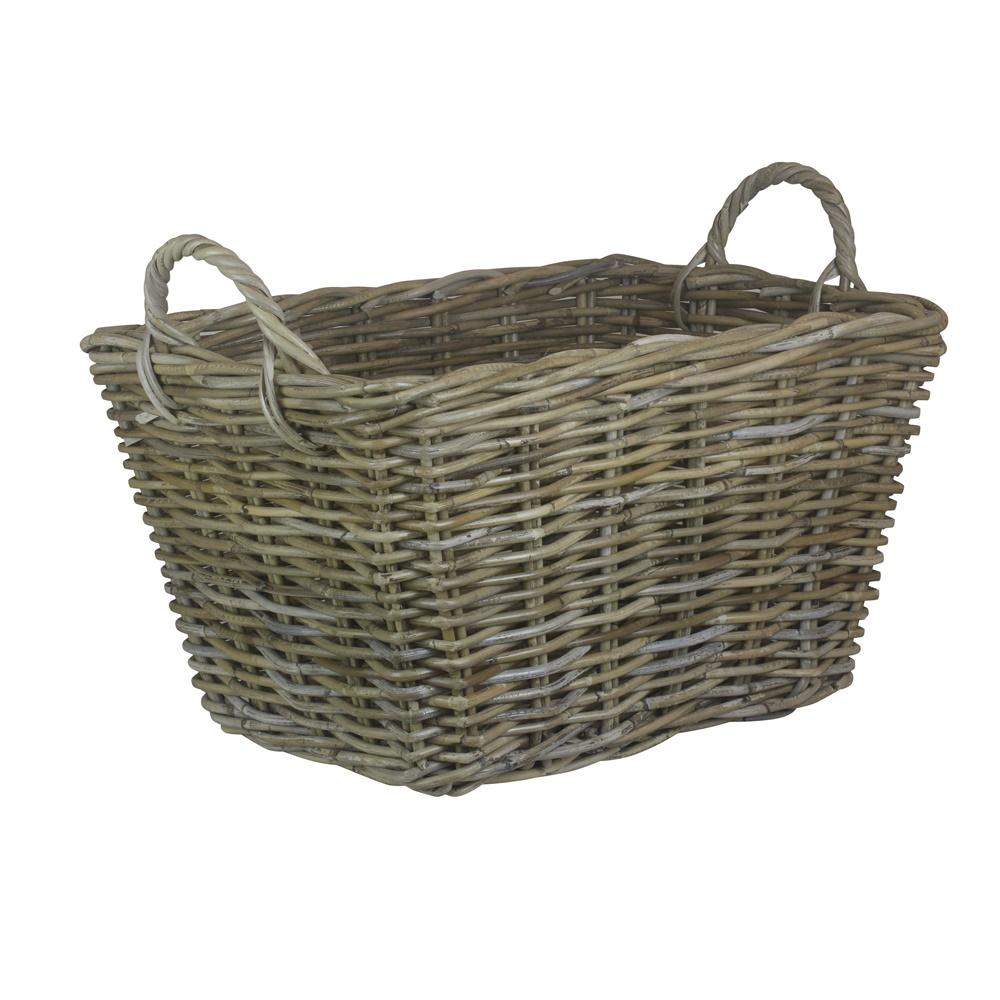 Rectangular Grey Rattan Floor Storage Basket-1