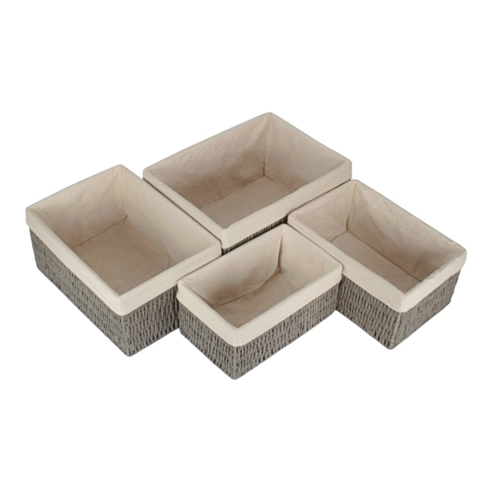 White Cotton Paper Rope Storage Basket with White Cotton Lining-1